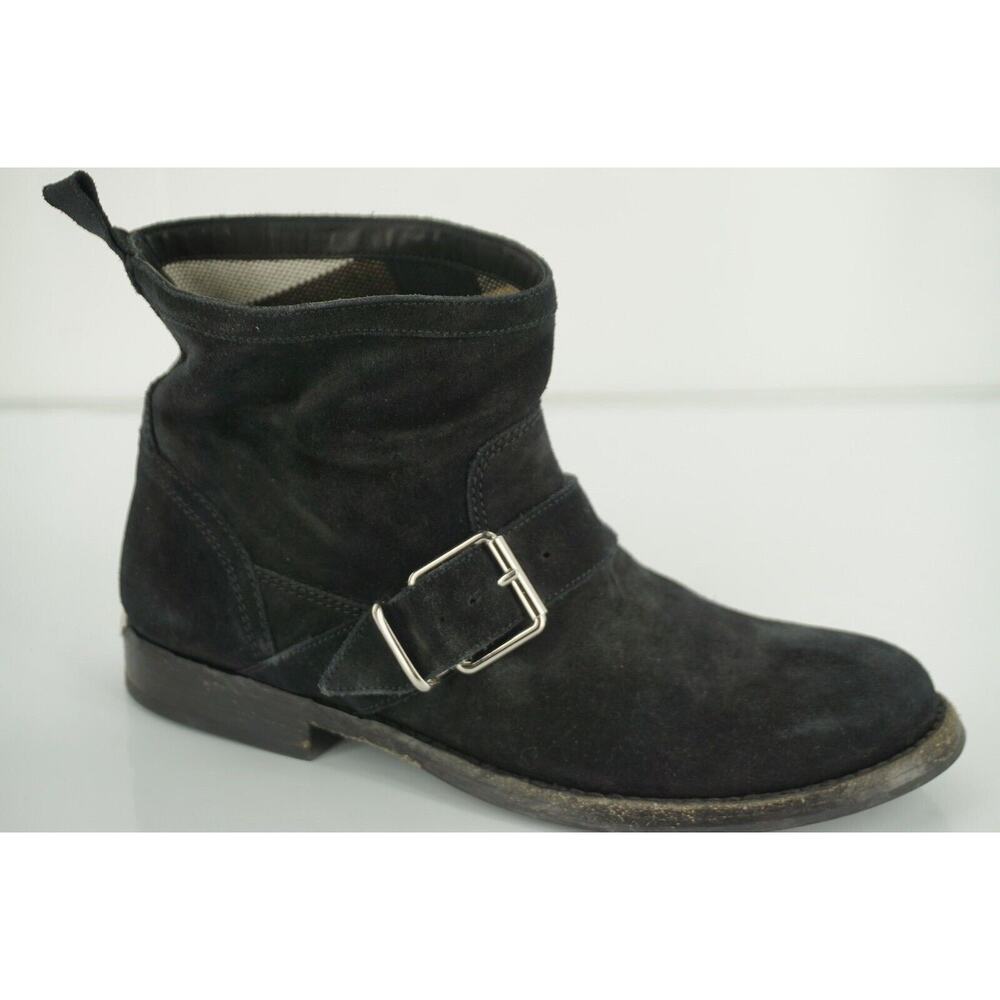 Burberry Black Suede Motor Biker Short Ankle Boots Size 35 House Check - Picture 5 of 11